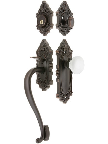 Grandeur Grande Victorian Thumblatch Entrance Set With Hyde Park Knob in Oil-Rubbed Bronze.